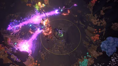 A large enemy encounter in a glowing cave world in Shape of Dreams